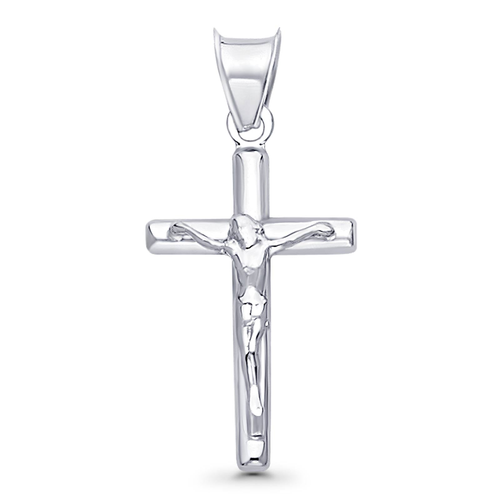 Religious Jesus Crucifix Pendant Charm 14K White Gold 20mmx12mm