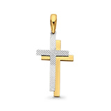 14K Real Two Tone Gold Double Cross Religious Charm Pendant 1.2g 23mmX15mm