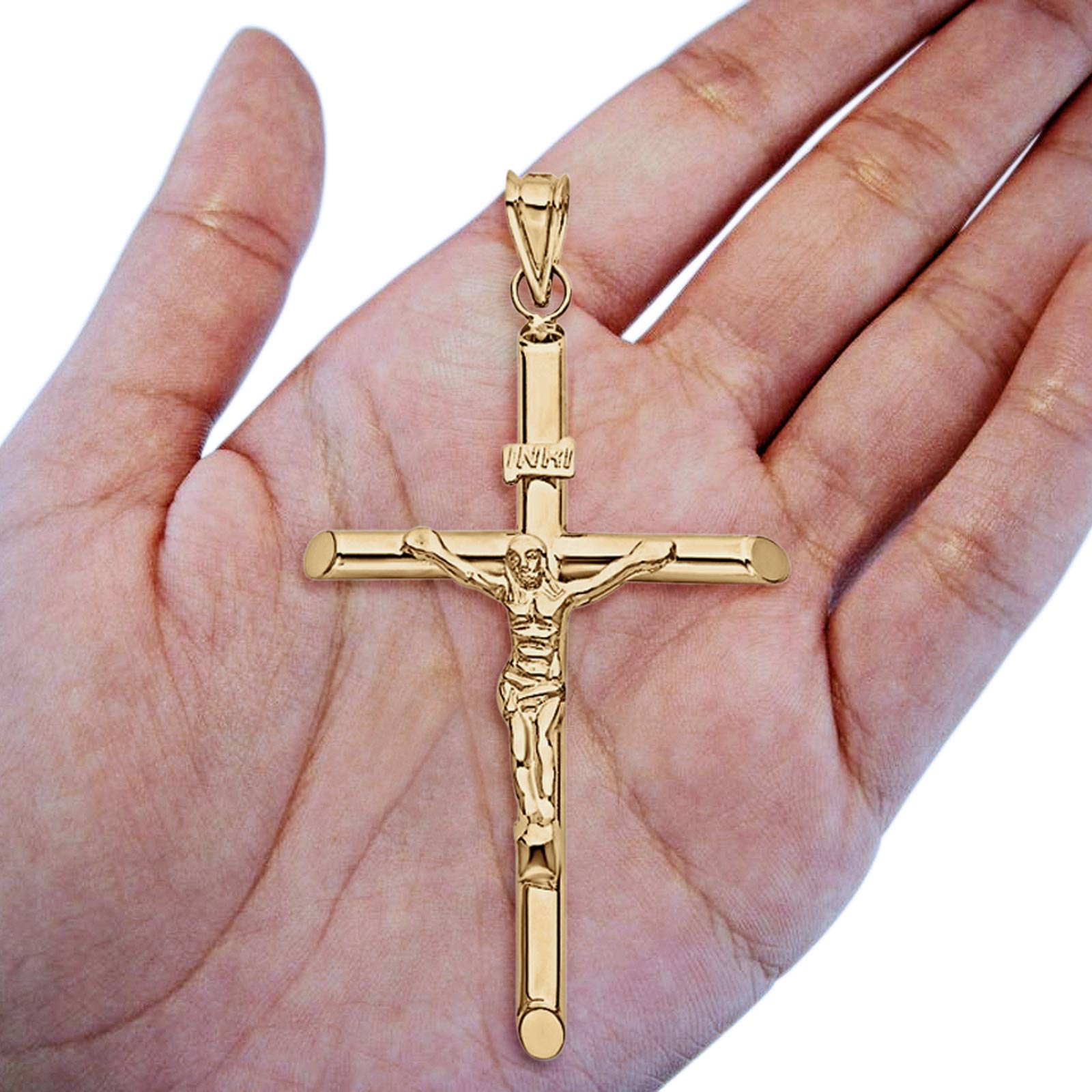 14K Yellow Gold Real Religious Crucifix Charm Pendant 56mmX37mm 3.4grams