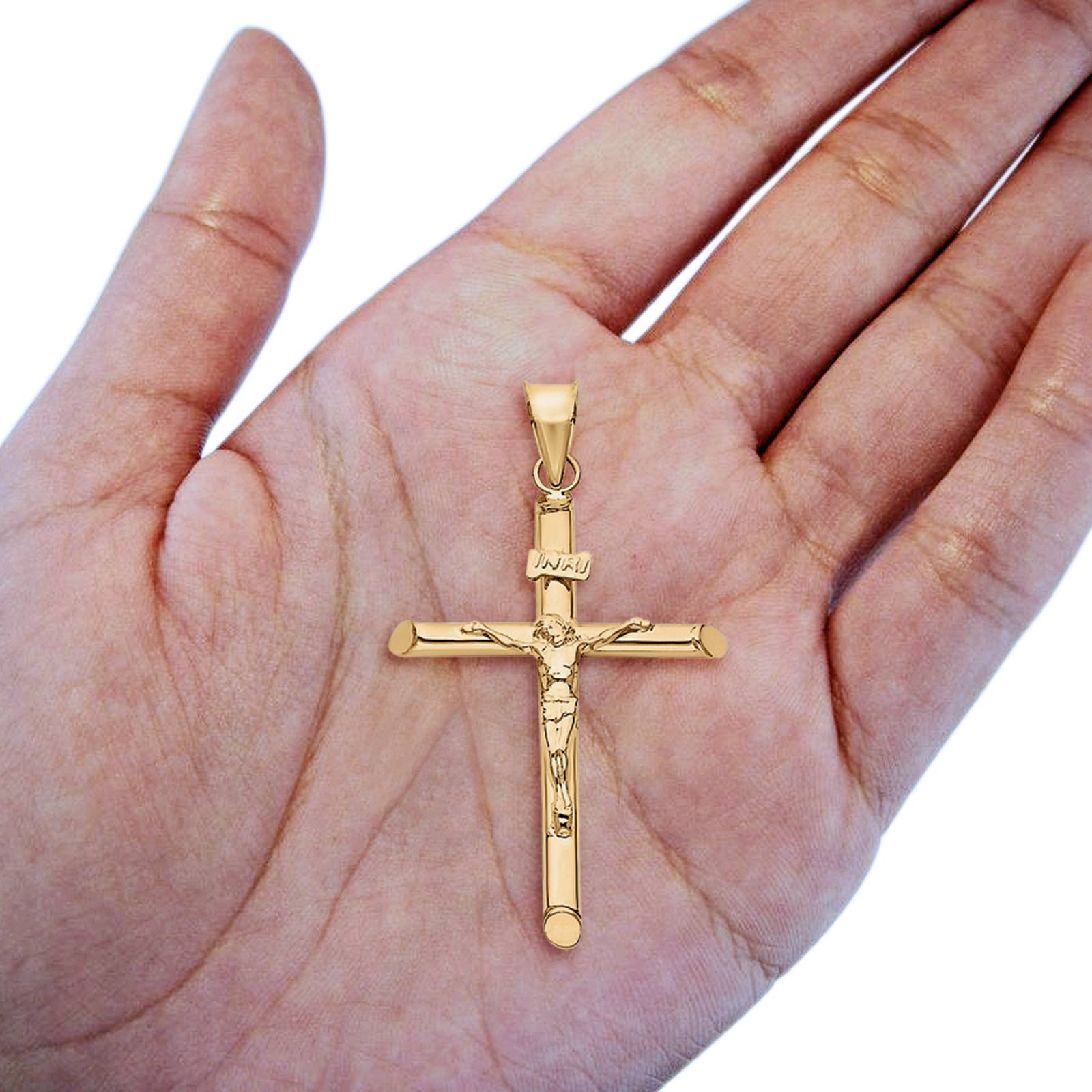 14K Real Religious Crucifix Charm Pendant Yellow Gold 35mmX23mm 1.3grams