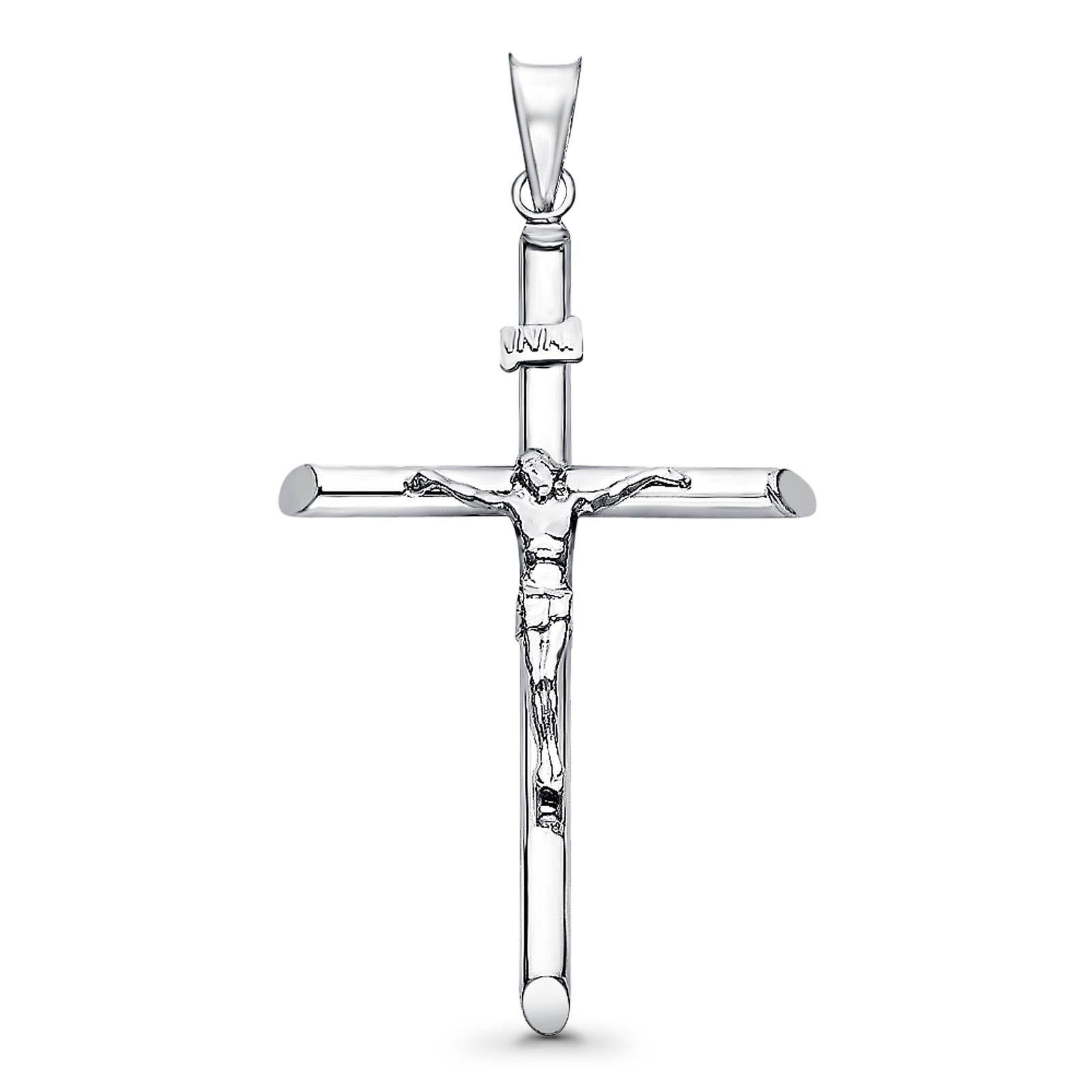 White 14K Gold Real Religious Crucifix Charm Pendant 1.8grams 42mmX27mm