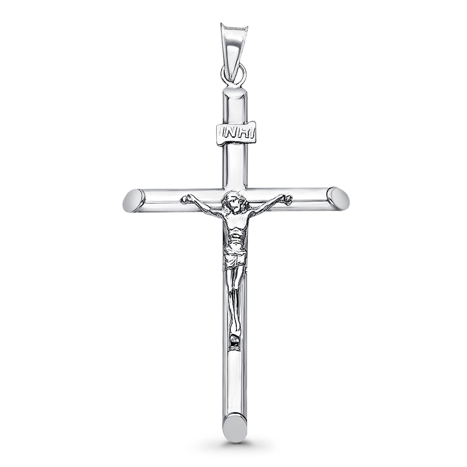 White Gold 14K Real Religious Crucifix Charm Pendant 48mmX32mm 2.5grams