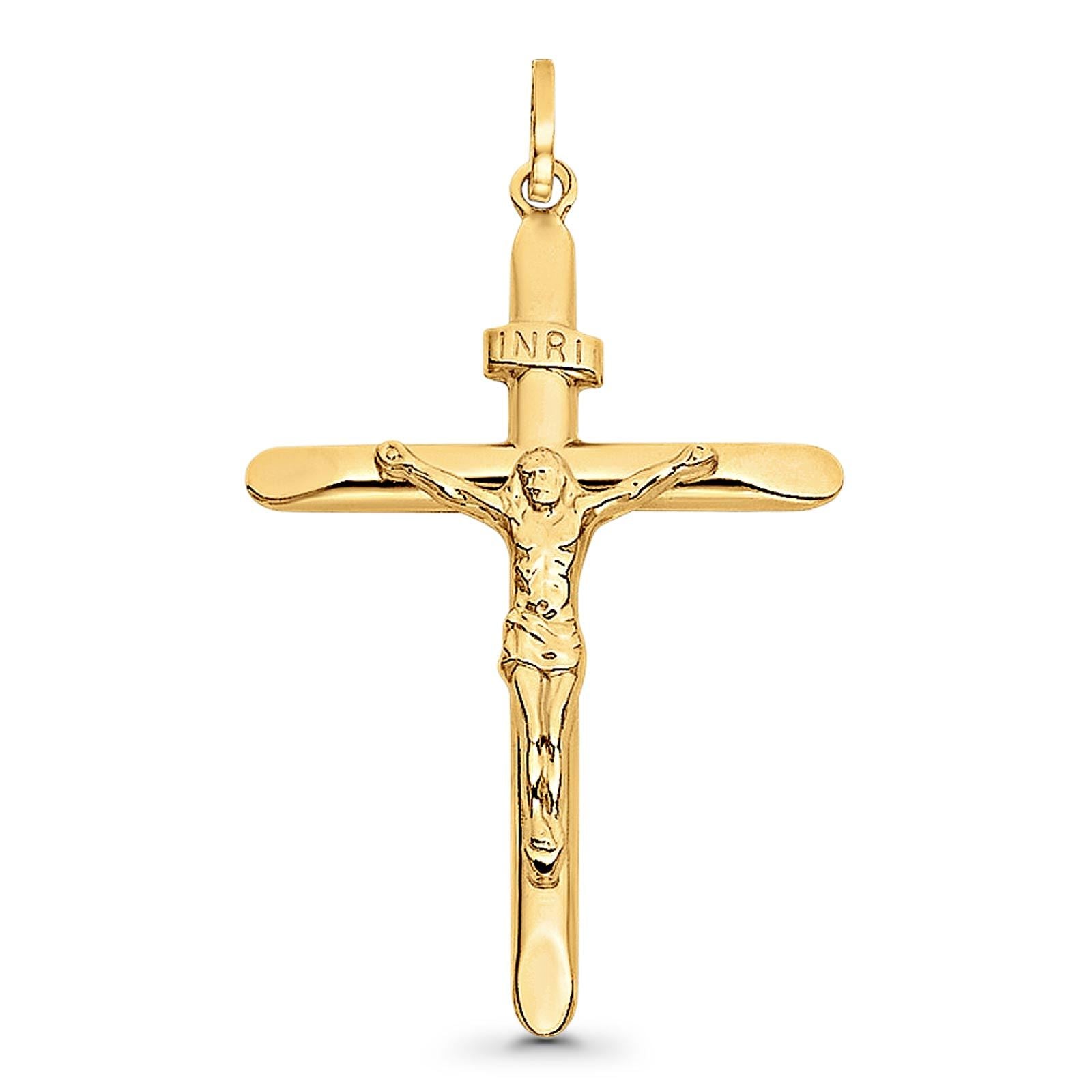 14K Real Yellow Gold Religious Crucifix Charm Pendant 43mmX31mm 1.8grams