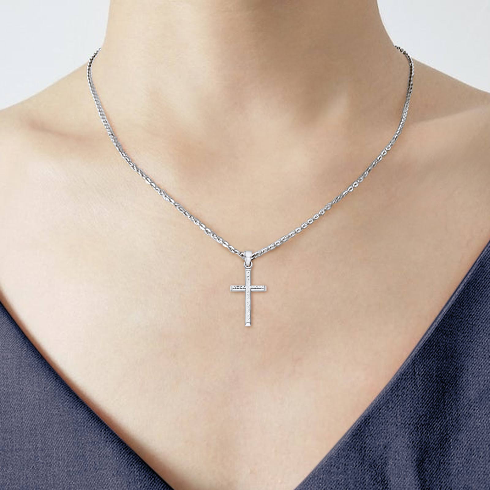 White Gold 14K Real Religious Cross Charm Pendant 25mmX16mm  0.7grams