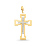 Two Tone 14K Gold Real Religious Crucifix Charm Pendant 31mmX21mm 1.5grams