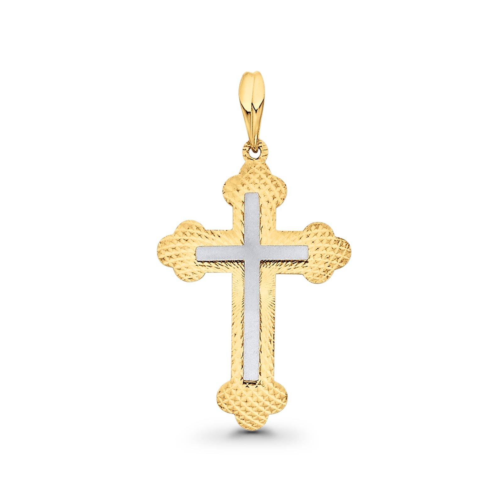 14K Real Two Tone Gold Religious Crucifix Charm Pendant 29mmX21mm 1.2grams