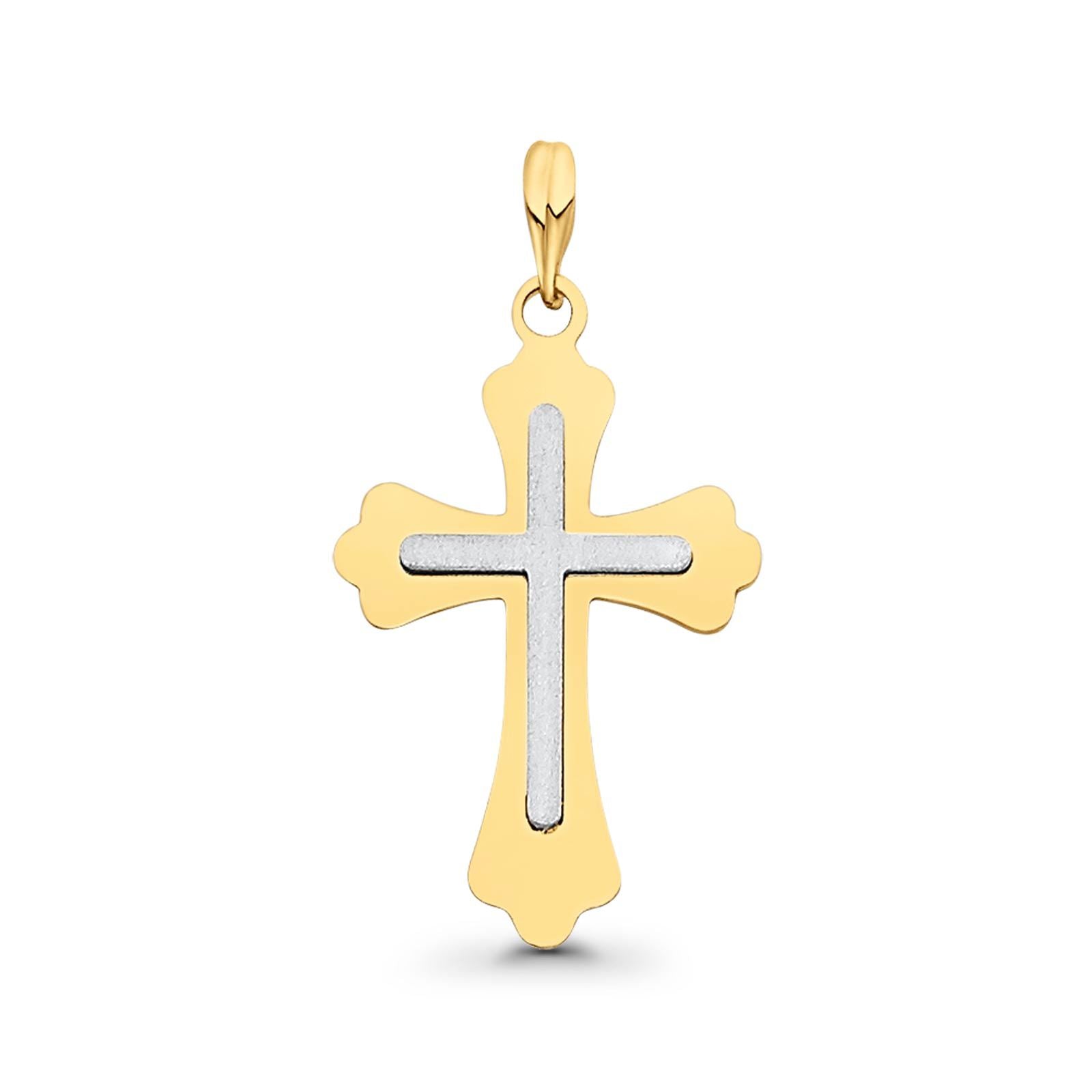 Two Tone 14K Religious Cross Real Charm Pendant 22mmX15mm 0.8grams