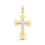 Two Tone 14K Religious Cross Real Charm Pendant 22mmX15mm 0.8grams