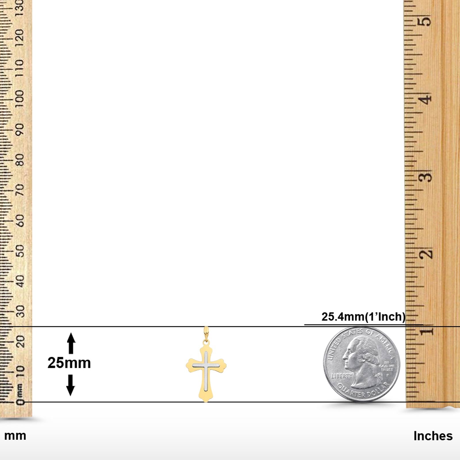 Two Tone 14K Religious Cross Real Charm Pendant 22mmX15mm 0.8grams
