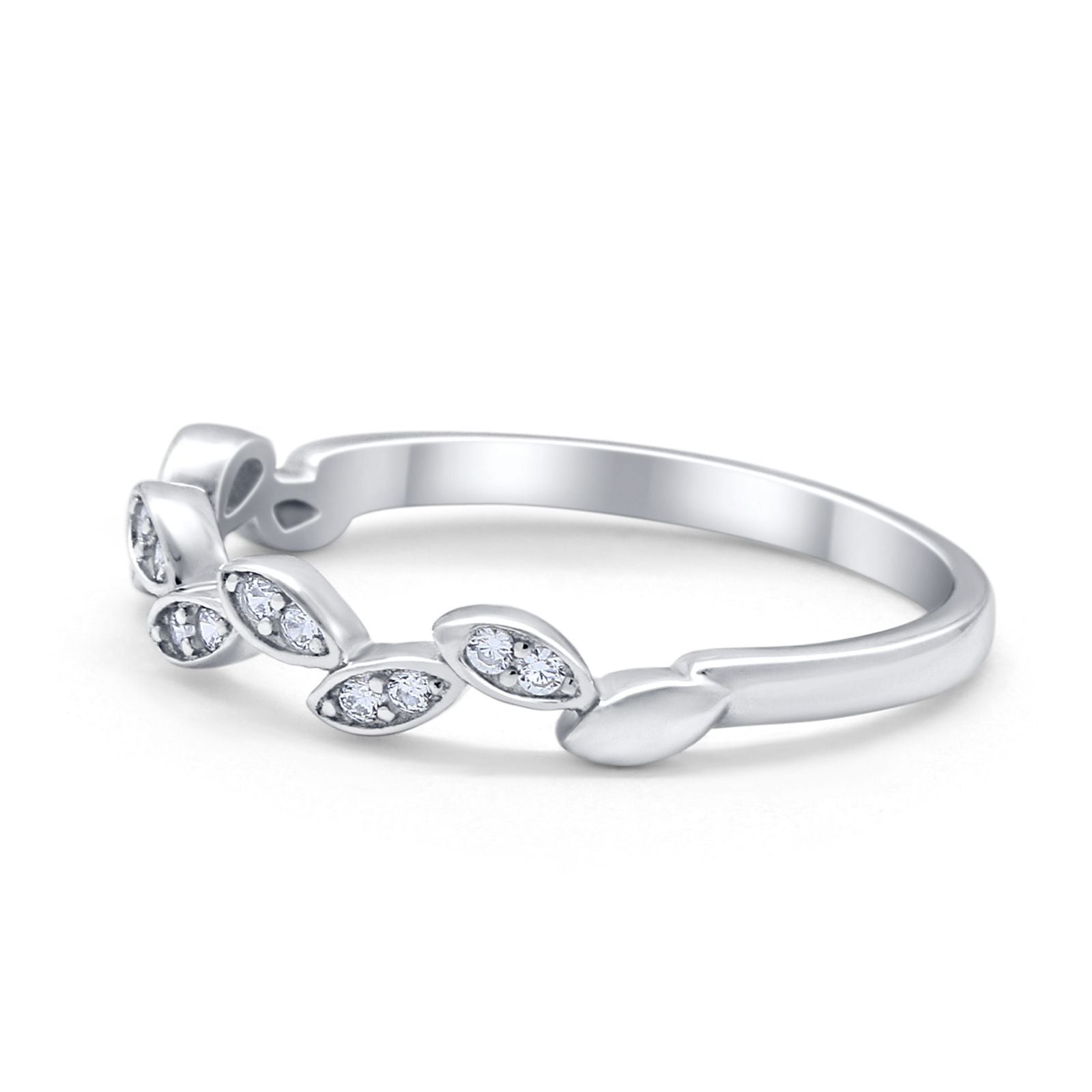 Leaf Art Deco Wedding Eternity Rings Round Simulated CZ 925 Sterling Silver