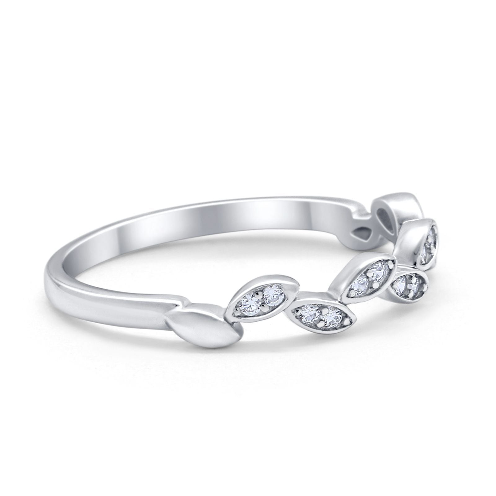 Leaf Art Deco Wedding Eternity Rings Round Simulated CZ 925 Sterling Silver