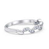 Leaf Art Deco Wedding Eternity Rings Round Simulated CZ 925 Sterling Silver