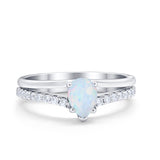 Teardrop Wedding Ring Lab Created White Opal Accent 925 Sterling Silver