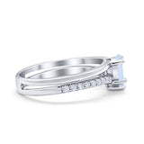 Teardrop Wedding Ring Lab Created White Opal Accent 925 Sterling Silver