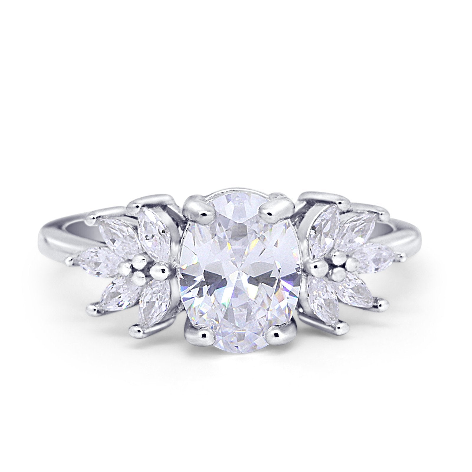 Art Deco Oval Engagement Ring Simulated Cubic Zirconia 925 Sterling Silver
