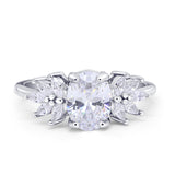 Art Deco Oval Engagement Ring Simulated Cubic Zirconia 925 Sterling Silver