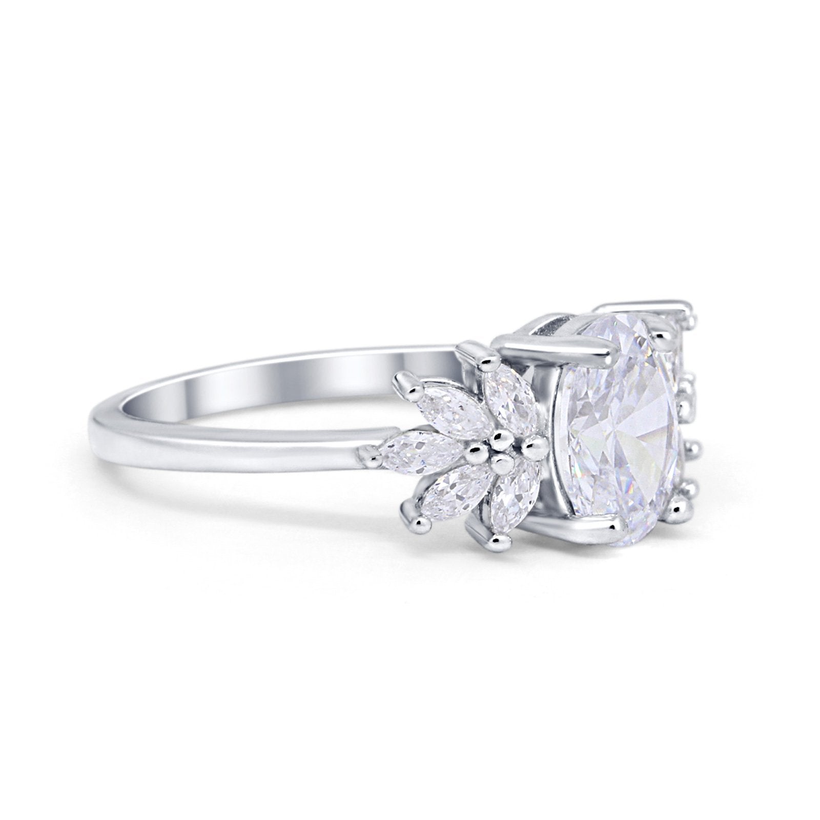 Art Deco Oval Engagement Ring Simulated Cubic Zirconia 925 Sterling Silver