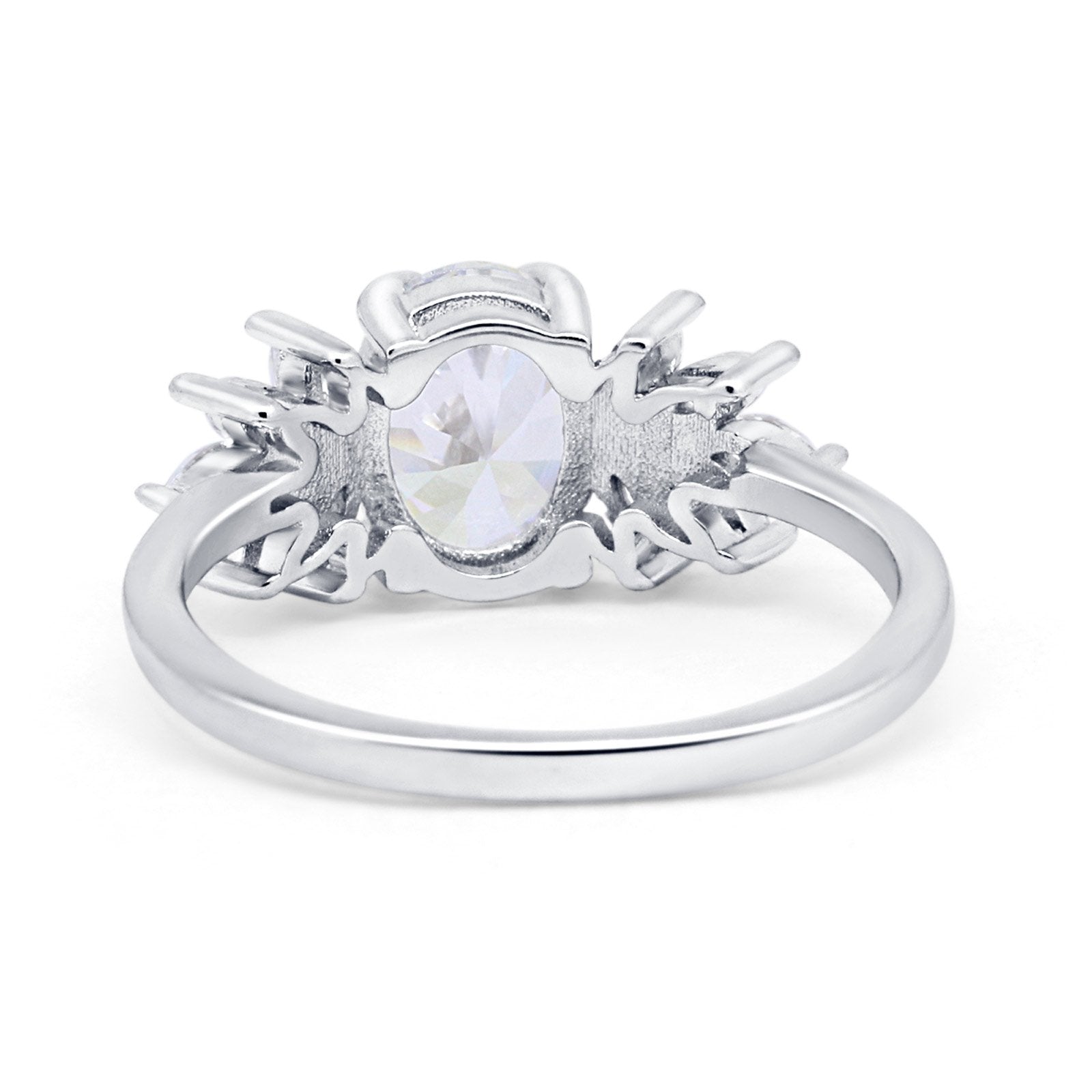 Art Deco Oval Engagement Ring Simulated Cubic Zirconia 925 Sterling Silver