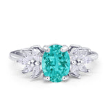 Art Deco Oval Engagement Ring Simulated Paraiba Tourmaline CZ 925 Sterling Silver