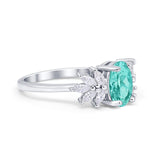 Art Deco Oval Engagement Ring Simulated Paraiba Tourmaline CZ 925 Sterling Silver