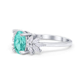 Art Deco Oval Engagement Ring Simulated Paraiba Tourmaline CZ 925 Sterling Silver