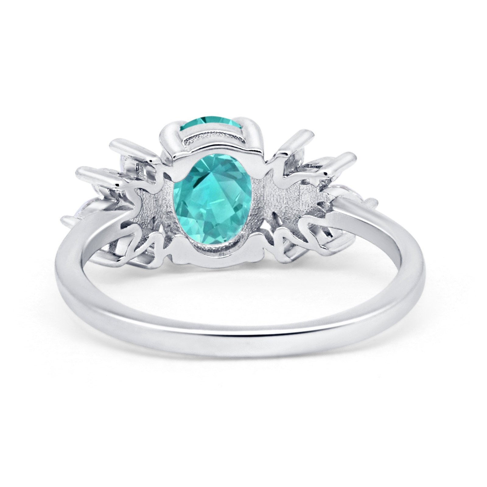 Art Deco Oval Engagement Ring Simulated Paraiba Tourmaline CZ 925 Sterling Silver