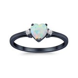Heart Promise Black Tone, Lab Created White Opal Wedding Ring 925 Sterling Silver