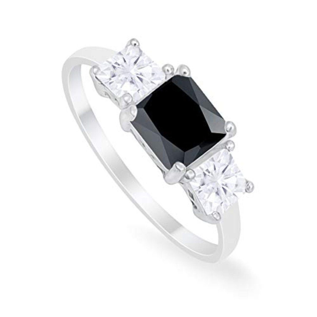 Princess Cut Engagement Ring Simulated Black CZ 925 Sterling Silver