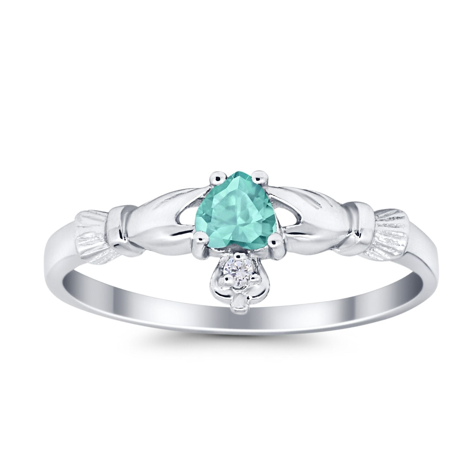 Claddagh Heart Promise Ring Simulated Paraiba Tourmaline CZ 925 Sterling Silver
