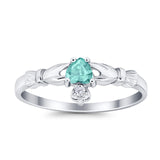 Claddagh Heart Promise Ring Simulated Paraiba Tourmaline CZ 925 Sterling Silver