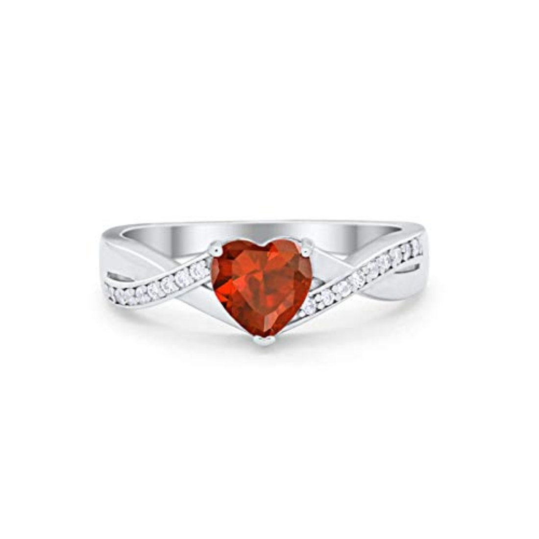 Infinity Accent Wedding Ring Heart Simulated Garnet CZ 925 Sterling Silver