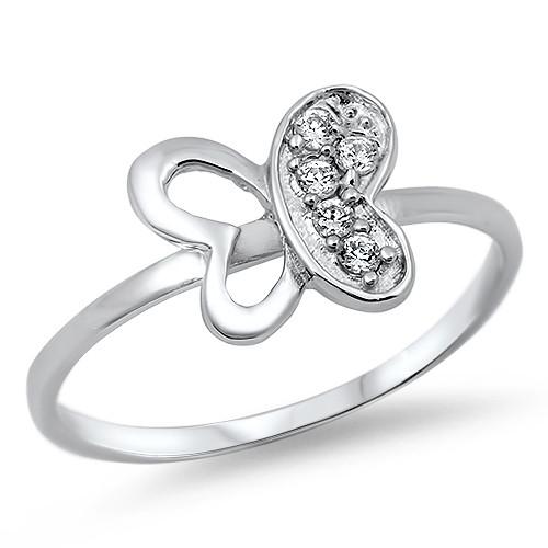 Butterflies Ring Round Simulated CZ 925 Sterling Silver