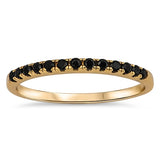 Half Eternity Wedding Ring Yellow Tone, Simulated Black Cubic Zirconia 925 Sterling Silver