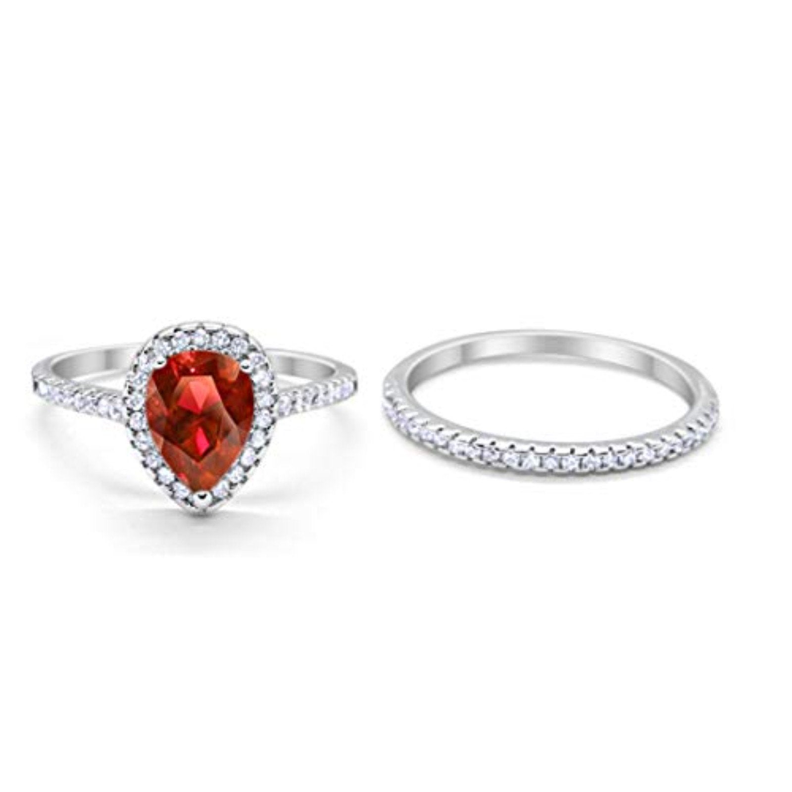 Teardrop Bridal Piece Engagement Ring Simulated Garnet CZ 925 Sterling Silver