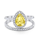 Teardrop Bridal Wedding Piece Ring Simulated Yellow CZ 925 Sterling Silver