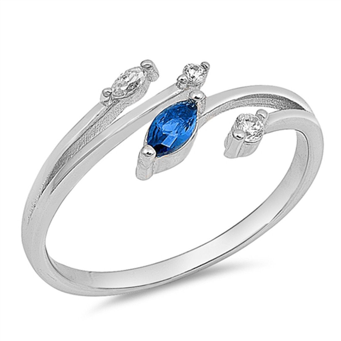 Fashion Ring Marquise Simulated Blue Sapphire CZ 925 Sterling Silver