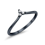 V Chevron Midi Band Round Black Tone, Simulated Cubic Zirconia 925 Sterling Silver Thumb Ring