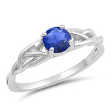 Celtic Trinity Wedding Promise Ring Simulated Blue Sapphire CZ 925 Sterling Silver