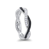 Crisscross Braided Weave Design Band Ring Round Eternity Simulated Black CZ 925 Sterling Silver