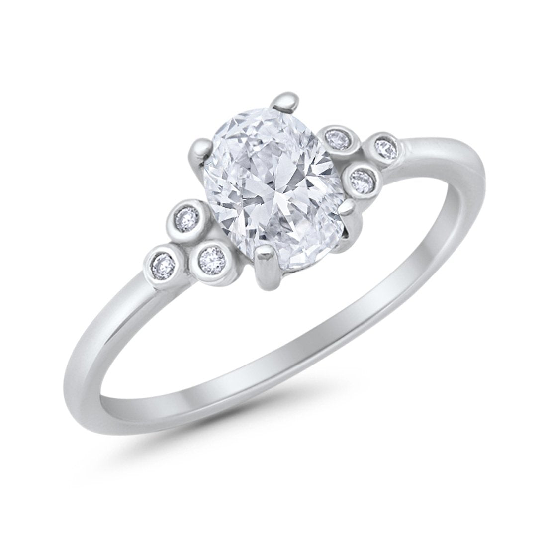 Oval Art Deco Engagement Ring Round Simulated Cubic Zirconia 925 Sterling Silver