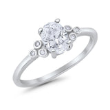 Oval Art Deco Engagement Ring Round Simulated Cubic Zirconia 925 Sterling Silver