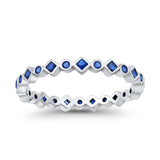 Stackable Full Eternity Art Deco Wedding Simulated Blue Sapphire CZ Ring 925 Sterling Silver