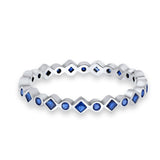 Stackable Full Eternity Art Deco Wedding Simulated Blue Sapphire CZ Ring 925 Sterling Silver