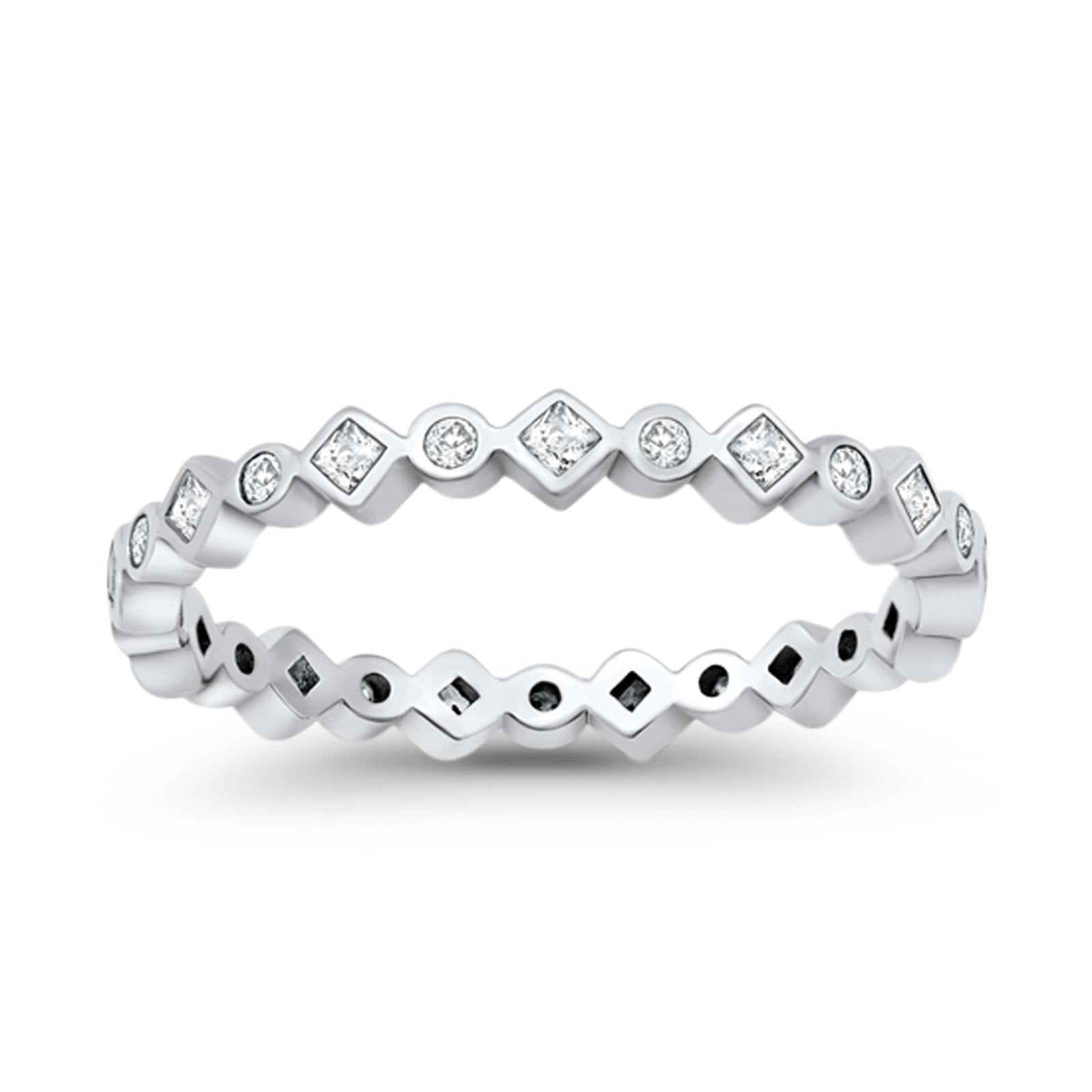 Stackable Full Eternity Simulated Cubic Zirconia Art Deco Wedding Ring 925 Sterling Silver