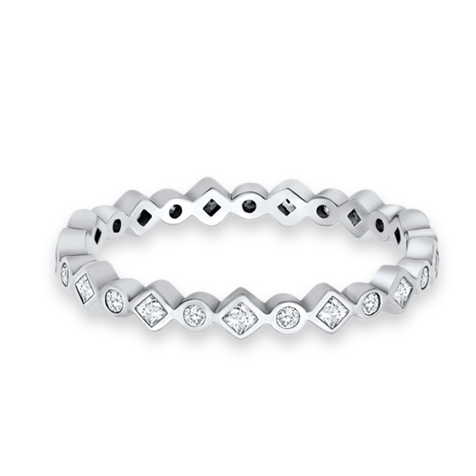 Stackable Full Eternity Simulated Cubic Zirconia Art Deco Wedding Ring 925 Sterling Silver