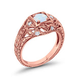Antique Style Wedding Ring Rose Tone, Lab Created White Opal 925 Sterling Silver