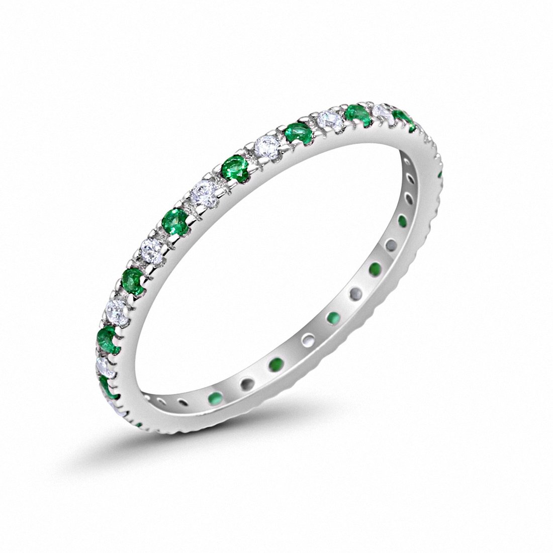 Full Eternity Wedding Design Ring Round Simulated Green Emerald CZ 925 Sterling Silver