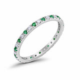 Full Eternity Wedding Design Ring Round Simulated Green Emerald CZ 925 Sterling Silver
