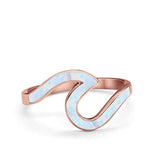 Wave Ring Band Swirl Rose Tone, Lab Created White Opal 925 Sterling Silver
