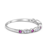 Half Eternity Wedding Band Round Simulated Amethsyt CZ 925 Sterling Silver